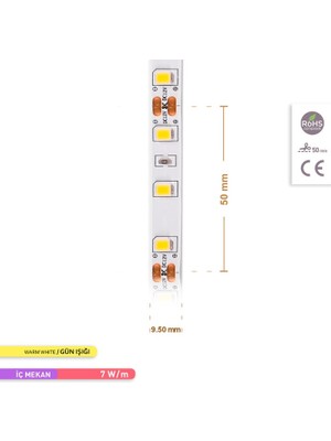 Ack Şerit LED 60 Led'li 3000K Günışığı 7W 5 Metre AS01-00800