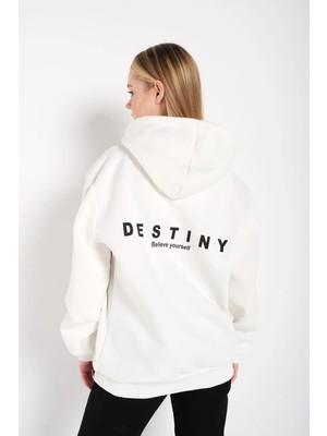 Trendseninle Destıny Ekru Tasarım Baskılı Sweatshirt