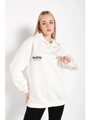 Trendseninle Destıny Ekru Tasarım Baskılı Sweatshirt