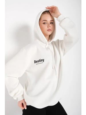 Trendseninle Destıny Ekru Tasarım Baskılı Sweatshirt