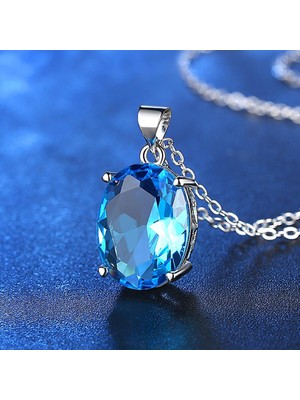 Masoffy Gök Mavisi Topaz Oval Kadın Abartı Kolye (Yurt Dışından)