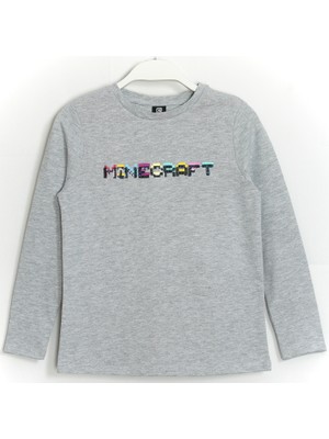 DobaKids Kız Çocuk Minecraft Payetli Mevsimlik Sweatshirt Gri