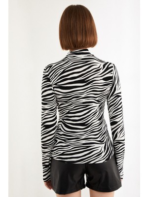Woreys Siyah Zebra Desenli Uzun Kol Body