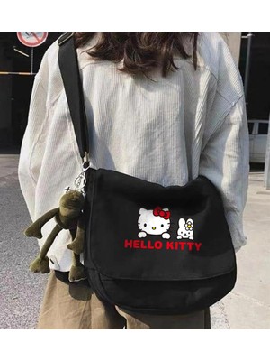 Touz Moda Hello Kitty Baskılı Siyah Postacı Çantası