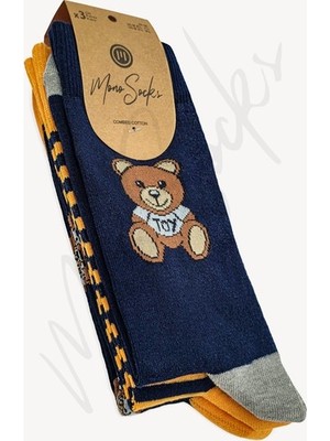 Mono Socks 3 Lü Oyuncak Teddy Bear Ayıcık Desenli Çorap
