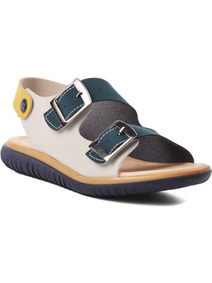 Şiringenç Ayakmod Şng 1530-F Lacivert Nubuk-Sarı-Krem Erkek Çocuk Sandalet