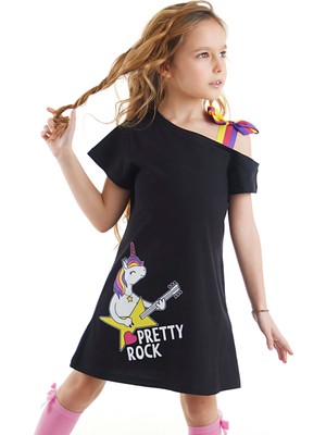 MSHB&G Unicorn Rock Kız Çocuk Siyah Elbise