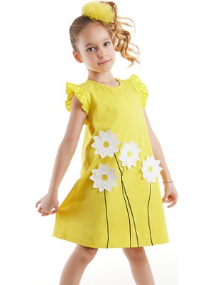 Mshb&G Kız Çocuk Sarı Elbise Günlük Stil Papatya Desenli Fırfırlı Detaylarla