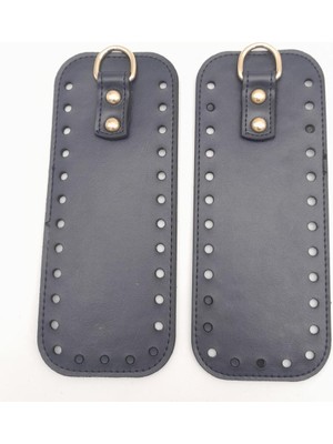 Angel Çanta Aksesuar Lacivert Suni Deri Dikdörtgen Çanta Yan Parçası Light Gold Metalli