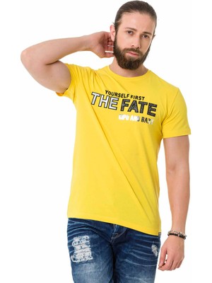 Cipo & Baxx CT735 Parlak Kabartmalı Sarı Tişört