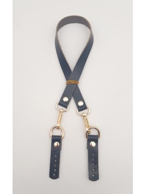 Angel Çanta Aksesuar Lacivert Renk 60X1.5 cm Gerçek Deri Çanta Sapı Light Gold Metalli