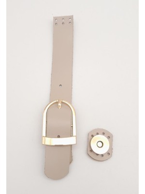 Angel Çanta Aksesuar 18X2,3 cm Bej Gerçek Deri Tokalı Çanta Kapağı Light Gold Metalli