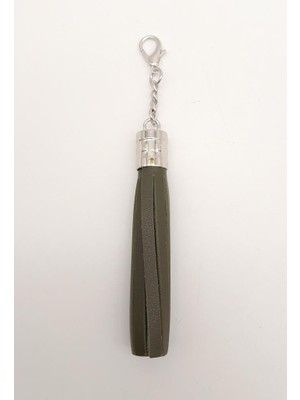 Angel Çanta Aksesuar Haki Suni Deri Kovanlı Püskül Gümüş Metalli