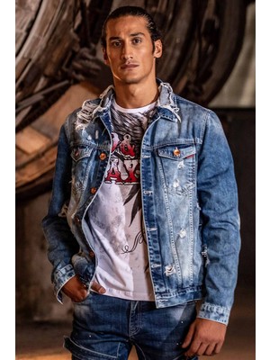 Cipo & Baxx CJ291 Destroyed Mavi Yırtık Jeans Ceket
