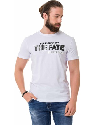 Cipo & Baxx CT735 Parlak Kabartmalı Beyaz Tişört