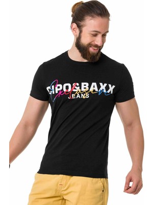 Cipo & Baxx CT712 Nakışlı Yazı Siyah Basic Tişört