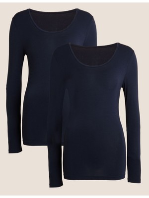 Marks & Spencer 2'li Heatgen™ Uzun Kollu Termal Atlet Seti Kalın Pamuk Kumaşlı Yuvarlak Yaka