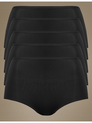Marks & Spencer 5'li Dikişsiz Full Brief Külot Seti Siyah Yüksek Belli Rahat Mikrofiber Kumaş