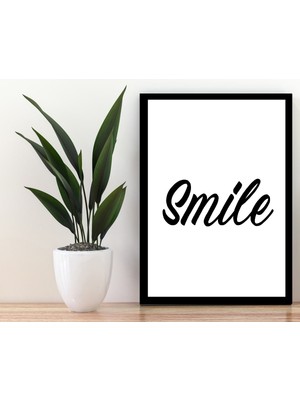 Trend Poster Smile Siyah Çerçerve Görünümlü Duvar Tablosu Retro Ahşap Poster