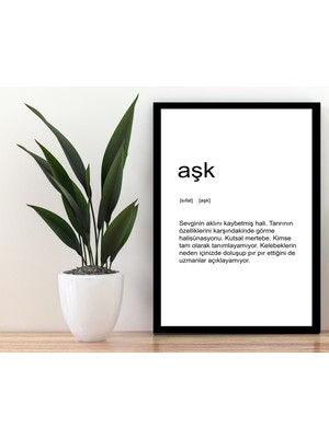 Trend Poster Aşk Yazılı Siyah Çerçerve Görünümlü Duvar Tablosu Retro Ahşap Poster