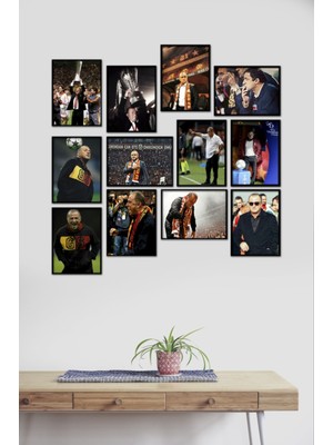 Trend Poster Fatih Terim Set Siyah Çerçerve Görünümlü Duvar Tablosu Retro Ahşap Poster