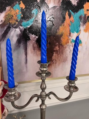 Iv Candles Homedecor 3'lü Mavi Burgulu Şamdan Mumu