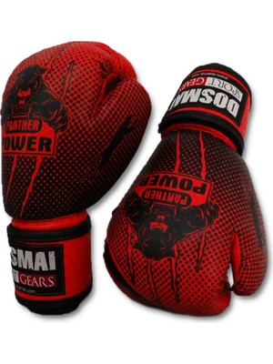 Dosmai Panther Power Serisi 12 Oz Kırmızı Boks Kick Boks Eldiveni PU Malzeme ile Erkek Kullanımına Uygun
