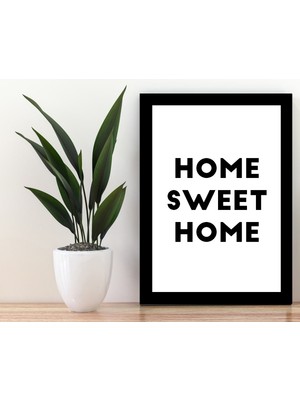 Trend Poster Sweet Home Yazılı Siyah Çerçerve Görünümlü Duvar Tablosu Retro Ahşap Poster