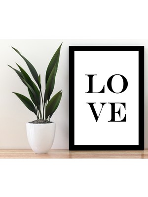 Trend Poster Love Yazılı Siyah Çerçerve Görünümlü Duvar Tablosu Retro Ahşap Poster
