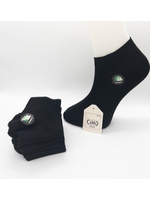 Ciho Socks Premium Siyah 6 Çift Dikişsiz Bambu Ekstra Yumuşak Kadın Patik Çorap