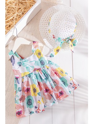 Babymod Çiçek Desenli Şapkalı Kız Bebek Yazlık Elbise