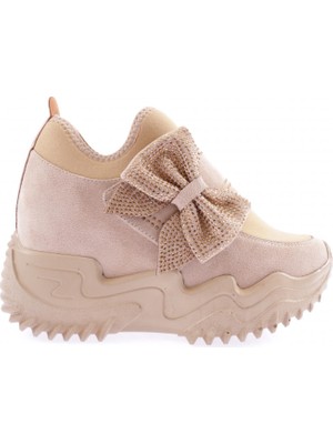 DGN K499 Kadin Mega Kalin Taban Silver Taş Fiyonklu Sneakers Ayakkabi