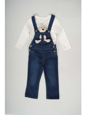 Miniko Kids Unisex Ayıcıklı Badili 2li Kot Salopet