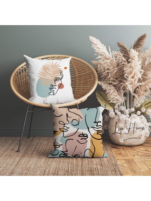 Lia Store Portre Desenli Çift Taraflı Dekoratif 2'li Kırlent Kılıfı Seti