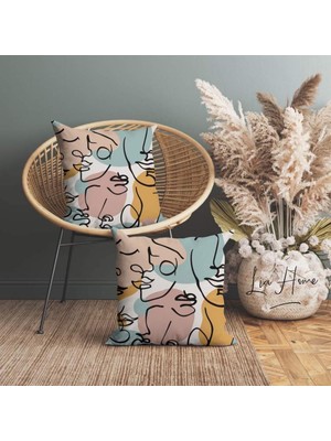 Lia Store Portre Desenli Çift Taraflı Dekoratif 2'li Kırlent Kılıfı Seti
