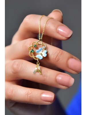 Papatya Silver 925 Ayar Gümüş Gold Kaplama Tasarım Harf Sallantılı Mineli Frezya Çiçeği Kolye