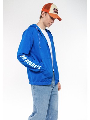 Mavi Erkek No Regrets Baskılı Fermuarlı Mavi Sweatshirt 0611224-70913