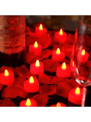 Kuzey Heart Red Light Candles 24 Adet Kırmızı LED Işıklı Kalpli Mum Kırmızı LED Mum Kırmızı Işıklı Mum