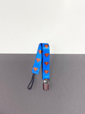 Karamila Süpermen Baskılı Bebek Emzik Askısı - Emzik Zinciri