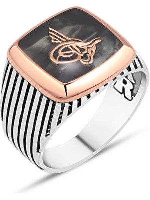 Amberkan Mineli Tuğralı Erkek Yüzük
