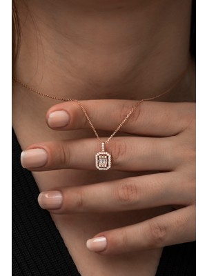 Nereze 925 Ayar Baget Taşlı Tektaş Kolye Kadın Gümüş Kolye