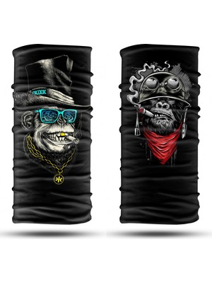 Dair Aksesuar Maymun - Motorlu Astronot Desenli 2'li Set Boyunluk Bandana Outdoor Balaklava Yüz Maskesi Kafa Bandı