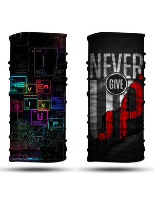 Dair Aksesuar Never Give Up Desenli 2'li Set Boyunluk Bandana Outdoor Balaklava Yüz Maskesi Kafa Bandı