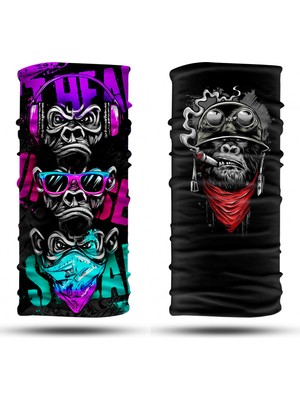 Dair Aksesuar Maymun Desenli 2'li Set Boyunluk Bandana Outdoor Balaklava Yüz Maskesi Kafa Bandı