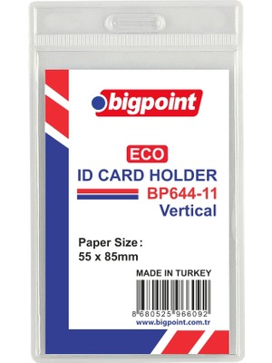 Bigpoint Eco 10 Adet Dikey Kart Poşeti 55 x 85 mm Şeffaf PVC Plastik Malzeme