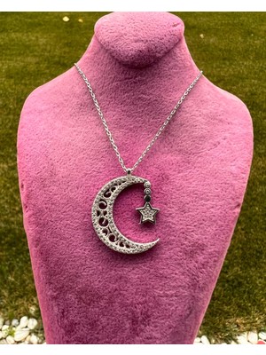 925 Gümüş Ay Yıldız 925 Ayar Gümüş Kolye