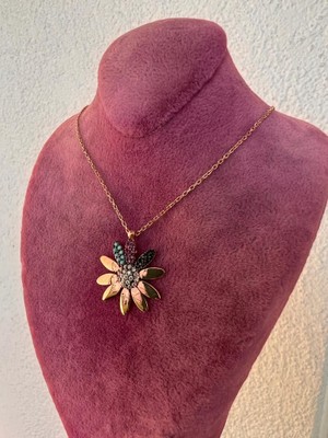 925 Gümüş Papatya Mix Taşlıi 925 Ayar Gümüş Kolye