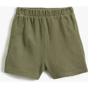 Basic Şort Dokulu Cepli Beli Lastikli