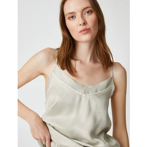 Saten Pijama Üstü Askılı Jakarlı V Yaka
