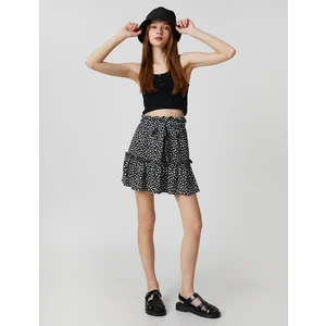 Çiçekli Etek Mini Fırfırlı Beli Kuşaklı Rahat Kesim